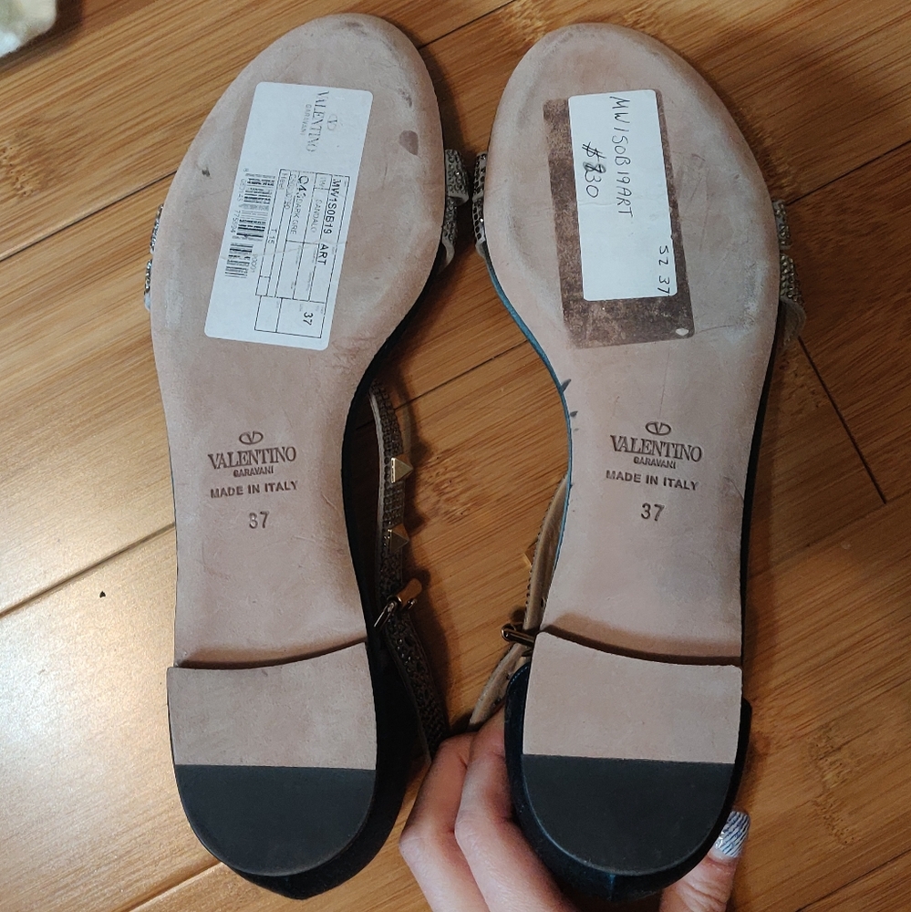 New Valentino Rockstud Dark Green Satin Sandals 37 - Picture 3 of 4